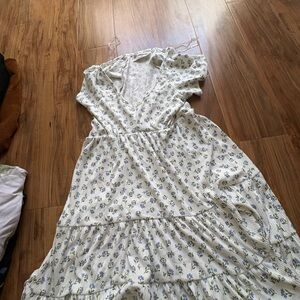 No Boundaries Cream Maxi Dress with Blue Floral Print